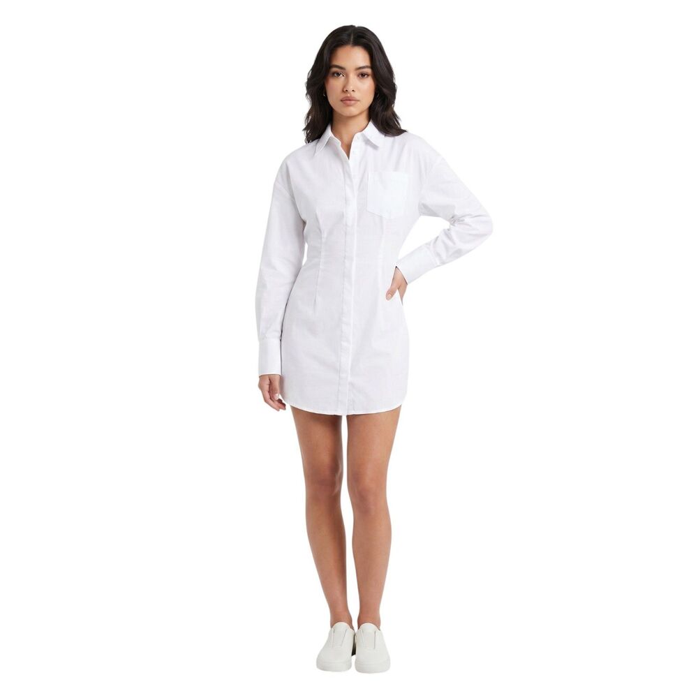 NWOT Naked Wardrobe White Corset Shirtdress Size XS